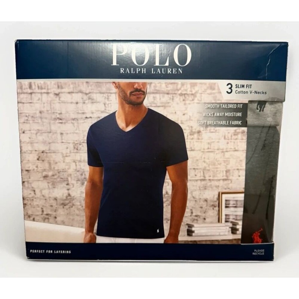 Polo Ralph Lauren Men’s S 3-Pack Cotton V Neck shirts slim fit logo pony preppy